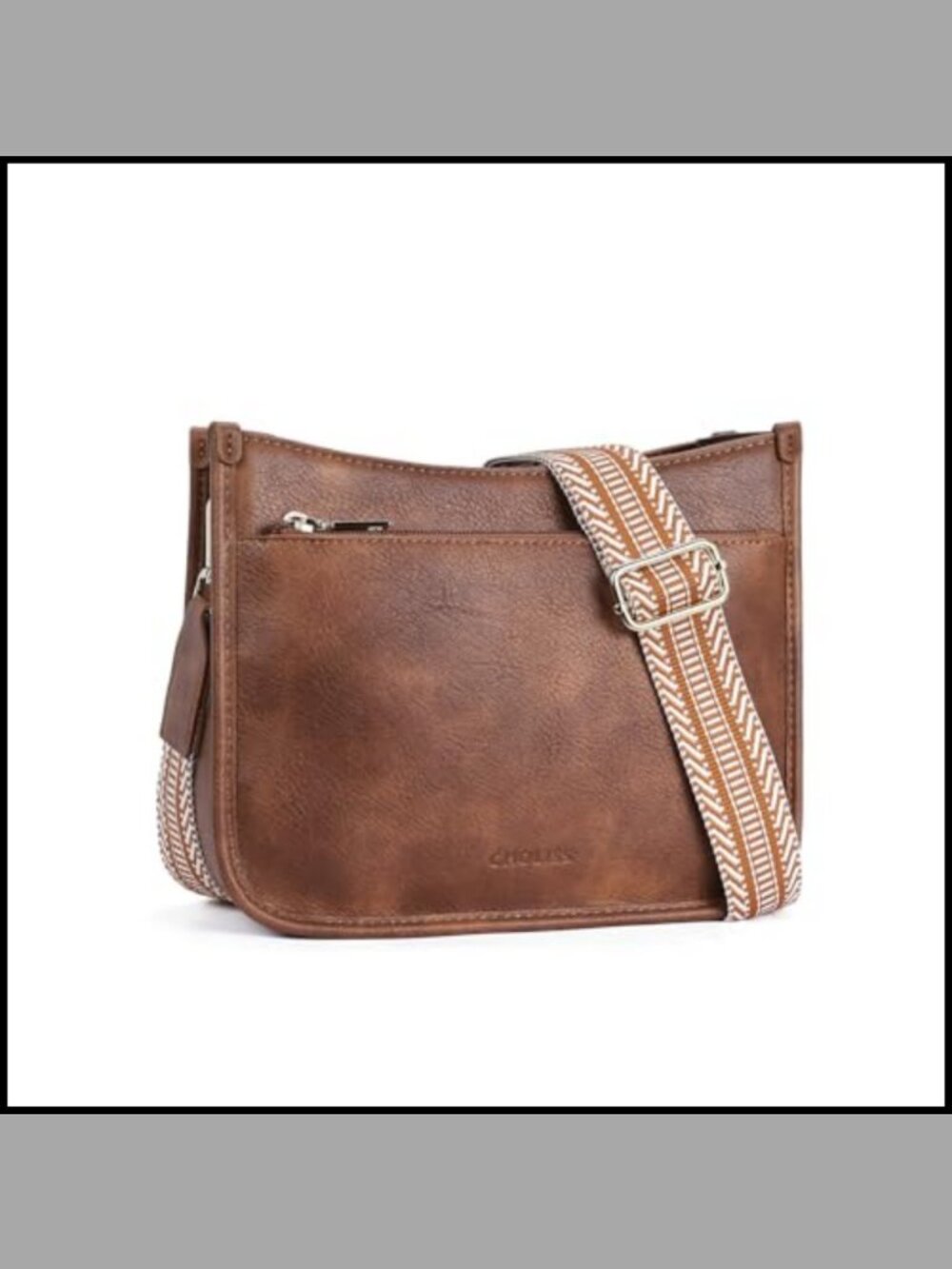 Vegan Leather Crossbody Hobo Bag Zip Pocket Adjustable Guitar Strap